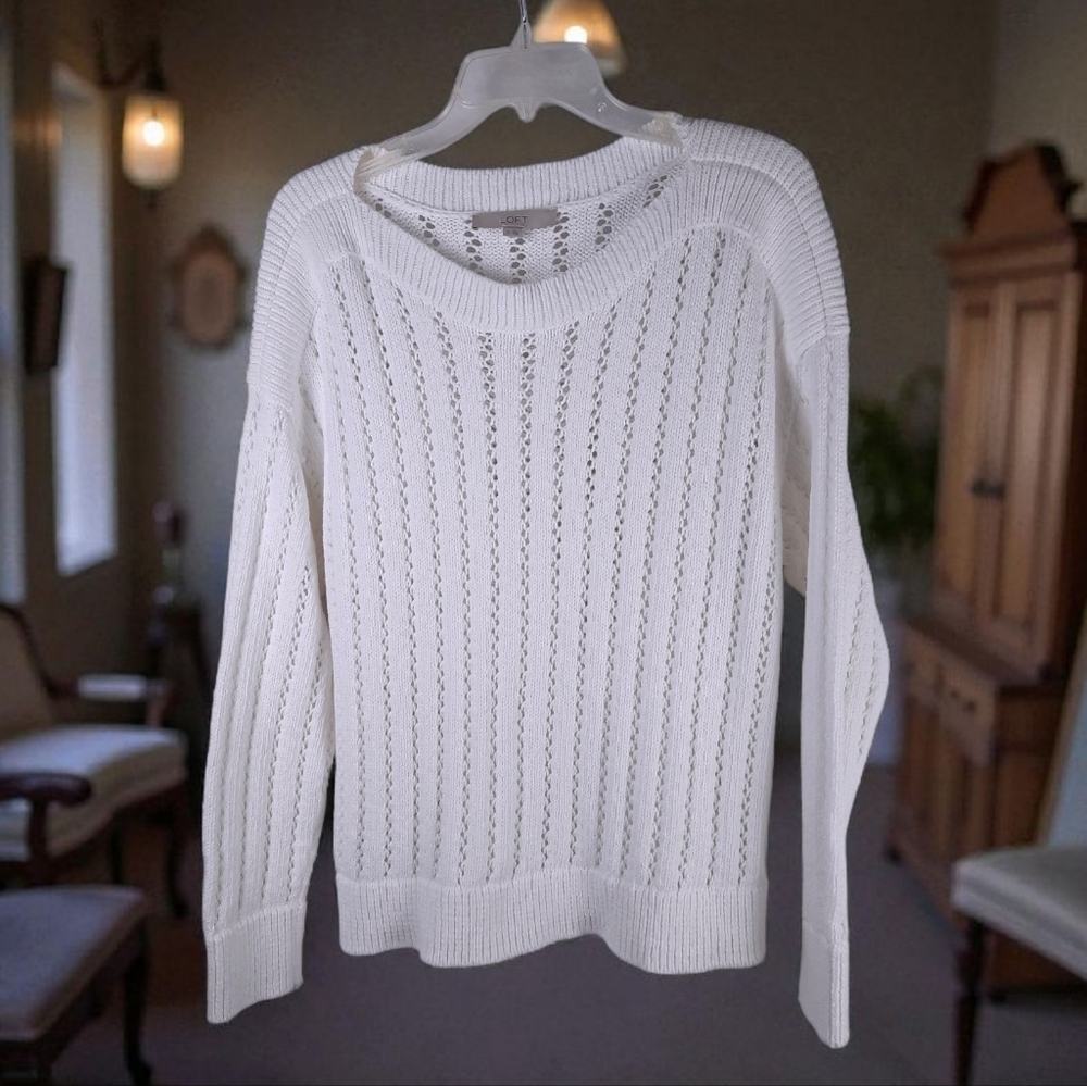 LOFT White Crew Neck Sweater - Picture 2 of 10